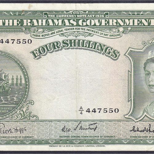 Null Billets de banque, Étranger, Bahamas, 4 Shillings o.D. (1953). II-III. Pick&hellip;