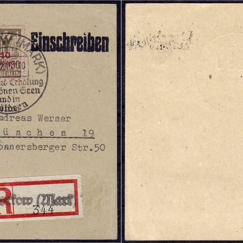 Null 邮票，德国，德国当地发行，Storkow 12+38 Pf。Opfer des Faschismus 1946, 美丽的R型明信片，带有小全张1 C &hellip;