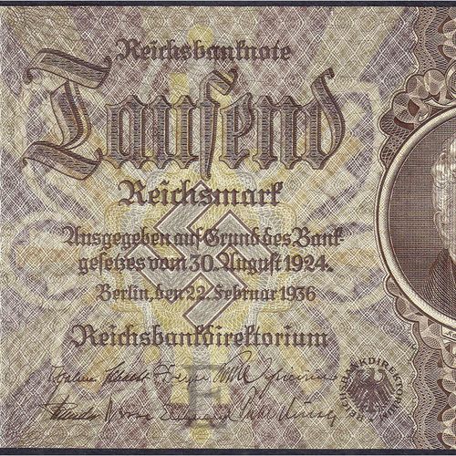 Null 钞票，根据罗森伯格的《德意志帝国，1871-1945》，从1871年开始的德国钞票，1000帝国马克22.2.1936，底纹字母E，系列B。
二、罗森&hellip;