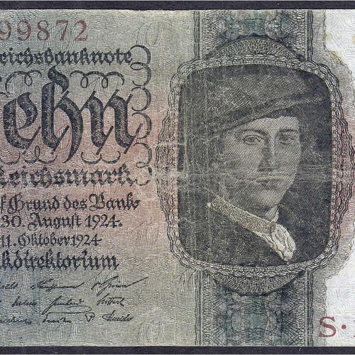 Null 钞票，罗森伯格之后1871年起的德国钞票，德意志帝国，1871-1945，10 Reichsmark 11.10.1924。Udr.-Bst. U，S&hellip;