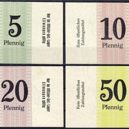 Null 钞票，德国Notgeld和KGL，Ellwangen (Württ.)，Offizier-Gef.-Lager，5、10、20和50 Pfg.O.D.&hellip;