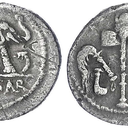 Null 罗马硬币，帝王硬币，C. Julius Caesar公元前50-44年，Denarius公元前49/48年，野外铸币。凯撒。大象践踏蛇/祭司的工具。3&hellip;