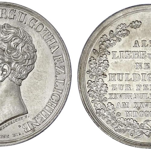 Null 德国旧硬币和奖牌，萨克森-科堡-哥达，恩斯特一世，1826-1844年，1832年赫尔弗里特的银质奖牌，由科堡市民在其统治25周年时捐赠。公爵的头像在&hellip;