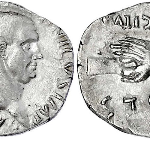 Null 罗马硬币，帝国时期，Vitellius，公元69年，denarius 69.头像r./FIDES EXERCITVM。握手。3.24克。
，好的非常好&hellip;