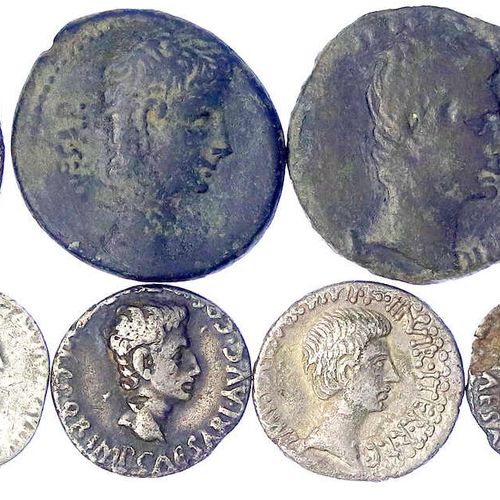 Null 罗马硬币，帝国时期，奥古斯都公元前27年至公元14年，10枚硬币：3枚王牌（包括P. Carisius），安提阿四连体，6枚德纳里（屋大维，凯旋门，神&hellip;