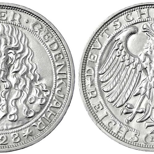 Null República de Weimar, monedas conmemorativas, 3 Reichsmark Dürer, 1928 D. Ex&hellip;