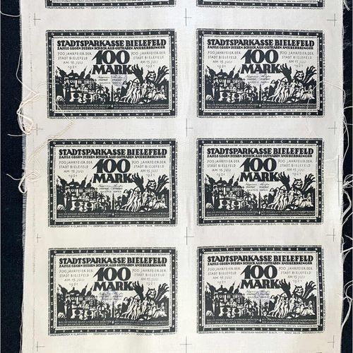 Null 钞票，德国Notgeld和KGL，比勒费尔德（威斯特伐利亚），Notgeld besonderer Art，印有10 X 100马克的丝绸，浅粉色15&hellip;