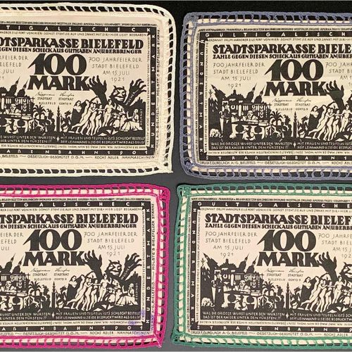 Null 纸币，德国Notgeld和KGL，比勒费尔德（威斯特伐利亚），Notgeld besonderer Art，4 X 100马克丝，浅粉色15.7.19&hellip;