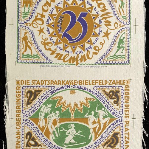 Null 钞票，德国Notgeld和KGL，比勒费尔德（威斯特伐利亚），Notgeld besonderer Art，25马克丝绸，白色15.7.1921。 其&hellip;