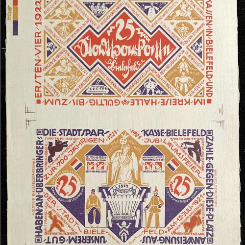 Null 钞票，德国Notgeld和KGL，比勒费尔德（威斯特伐利亚），Notgeld besonderer Art，25马克丝绸，白色15.7.1921 - &hellip;