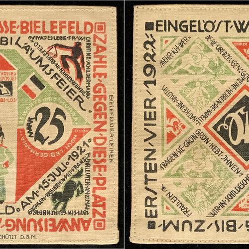 Null 钞票，德国紧急货币和KGL，比勒费尔德（威斯特伐利亚），特殊种类的紧急货币，证明是25马克的亚麻布，淡黄色而不是白色，1921年7月15日-1922年&hellip;