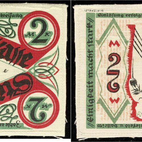 Null 钞票，德国Notgeld和KGL，比勒费尔德（威斯特伐利亚），Notgeld besonderer Art，2马克亚麻布，白色1.12.1918.单独&hellip;