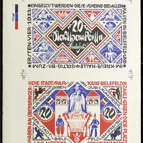 Null 纸币，德国紧急货币和KGL，比勒费尔德（威斯特伐利亚），特殊种类的紧急货币，20马克的亚麻布，白色，1921年7月15日-1922年4月1日。 在单张&hellip;