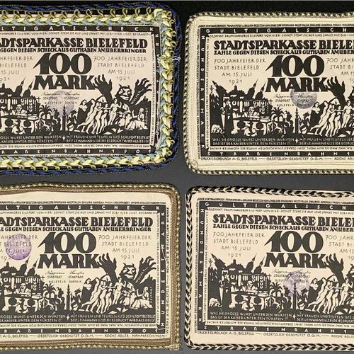 Null 纸币，德国Notgeld和KGL，比勒费尔德（威斯特伐利亚），Notgeld besonderer Art，4 X 100马克丝，浅粉色15.7.19&hellip;