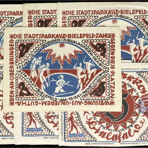 Null 钞票，德国Notgeld和KGL，比勒费尔德（威斯特伐利亚），Notgeld besonderer Art，7 X 25马克丝，白色15.7.1921&hellip;