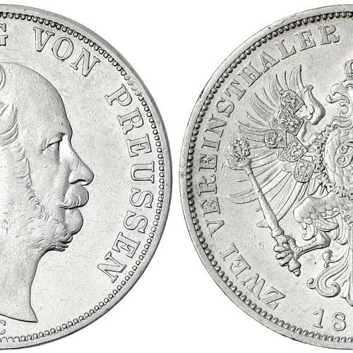 Null 旧德国硬币和奖章，勃兰登堡-普鲁士，威廉一世，1861-1888，Vereinsdoppeltaler 1867 C，法兰克福a.M.非常好，修订的边&hellip;