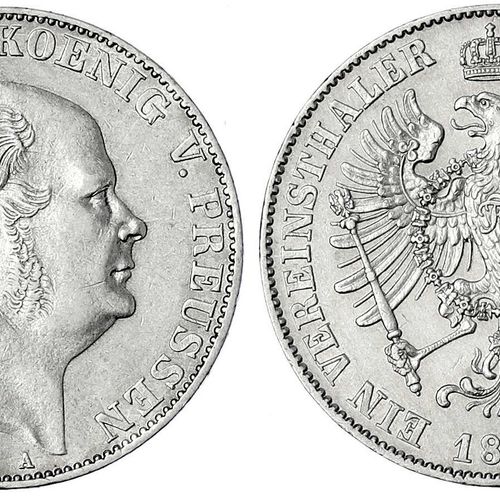 Null 旧德国硬币和奖章，勃兰登堡-普鲁士，弗里德里希-威廉四世，1840-1861，Vereinstaler 1860 A，柏林，优秀。Jaeger 84.&hellip;