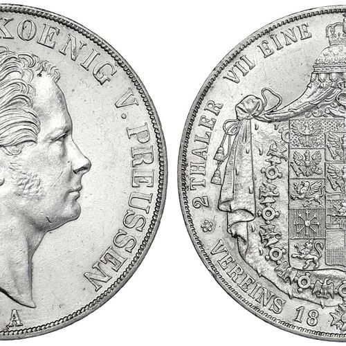 Null 旧德国硬币和奖牌，勃兰登堡-普鲁士，弗里德里希-威廉四世，1840-1861，Vereinsdoppeltaler 1850 A.优秀/邮票的光泽，在&hellip;