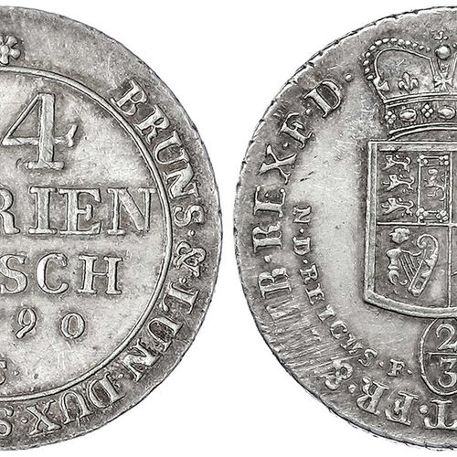 Null 旧德国硬币和奖牌，布伦瑞克-卡伦堡-汉诺威，乔治三世，1760-1820，24 Mariengroschen 1790 C.优秀，美丽的铜锈，略微调整&hellip;
