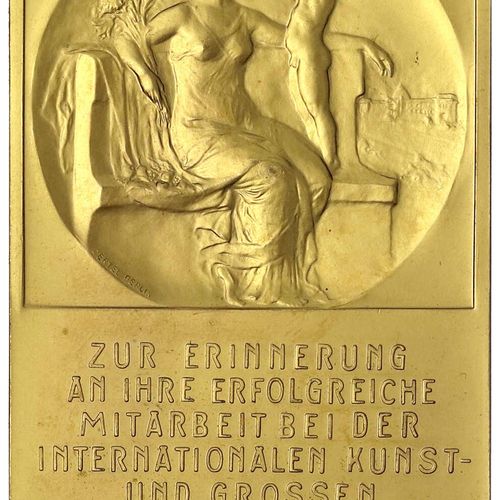 Null 旧德国硬币和奖牌，勃兰登堡-普鲁士，威廉二世，1888-1918，一个，长方形，镀金铜牌1904年由乔治-莫兰在柏林Oertel制作。为纪念成功参与国&hellip;
