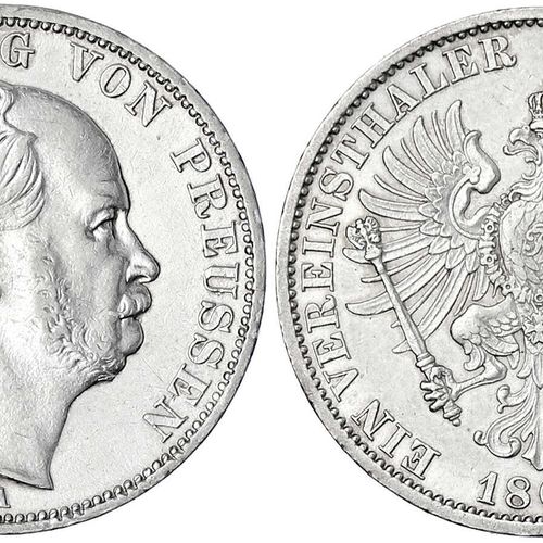 Null 旧德国硬币和奖章，勃兰登堡-普鲁士，威廉一世，1861-1888，Vereinstaler 1867 A. 优秀/有印记的铸币。Jaeger 96. &hellip;