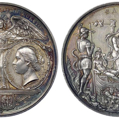 Null 旧德国硬币和奖章，勃兰登堡-普鲁士，腓特烈三世，1888年，库尔里希的银质奖章，与大不列颠及爱尔兰皇家公主维多利亚结婚。53毫米，59,78克。非常好&hellip;