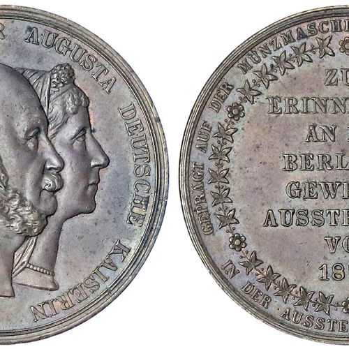 Null 旧德国硬币和奖牌，勃兰登堡-普鲁士，威廉一世，1861-1888年，1879年柏林贸易展览会铜牌。 双人肖像左上角，威廉一世，奥古斯塔/在Luwig &hellip;