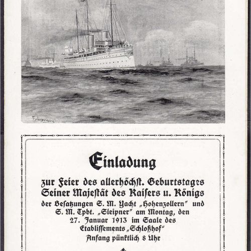 Null 旧德国硬币和奖章，勃兰登堡-普鲁士，威廉二世，1888-1918年，1913年1月27日在 "Schloßhof "机构大厅庆祝他的生日的原始邀请函，&hellip;