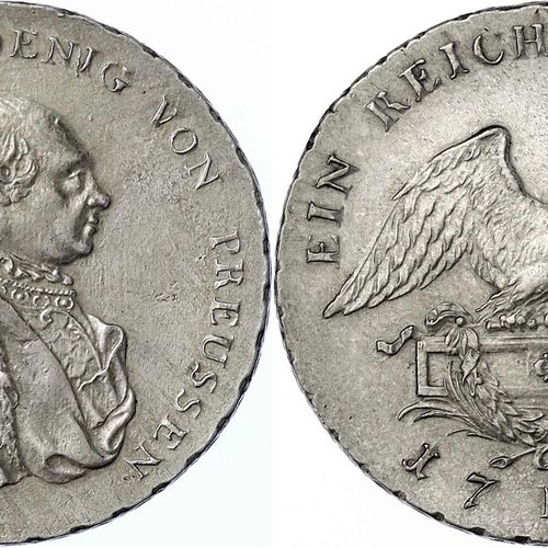 Null 旧德国硬币和奖章，勃兰登堡-普鲁士，弗里德里希-威廉二世，1786-1797，Reichstaler 1789 B，Breslau。非常好/极好。Ja&hellip;