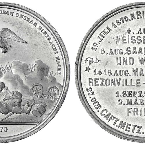 Null 旧德国硬币和奖牌，勃兰登堡-普鲁士，威廉一世，1861-1888年，1871年锡制奖牌，无签名。在魏森堡战役、萨尔布吕肯战役、沃尔特战役、格拉沃特战役&hellip;