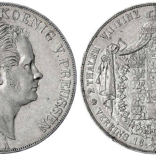 Null 旧德国硬币和奖章，勃兰登堡-普鲁士，弗里德里希-威廉四世，1840-1861，Vereinsdoppeltaler 1844 A.非常好/极好。Jae&hellip;