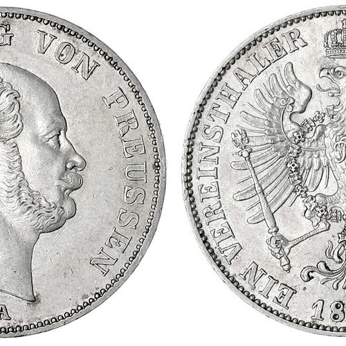 Null 旧德国硬币和奖章，勃兰登堡-普鲁士，威廉一世，1861-1888，Vereinstaler 1862 A. 非常好，有小的划痕。Jaeger 92. &hellip;
