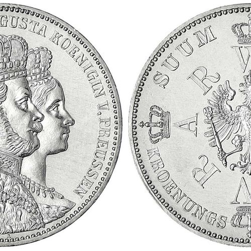 Null 旧德国硬币和奖章，勃兰登堡-普鲁士，威廉一世，1861-1888，加冕塔勒1861 A。第一次罢工，最小擦伤。Jaeger 87. Thun 265.&hellip;