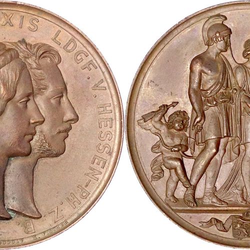 Null 旧德国硬币和奖牌，勃兰登堡-普鲁士，弗里德里希-威廉四世，1840-1861年，1855年费舍尔的铜质奖牌。1854年，他的侄女玛丽-路易丝-安娜公主&hellip;