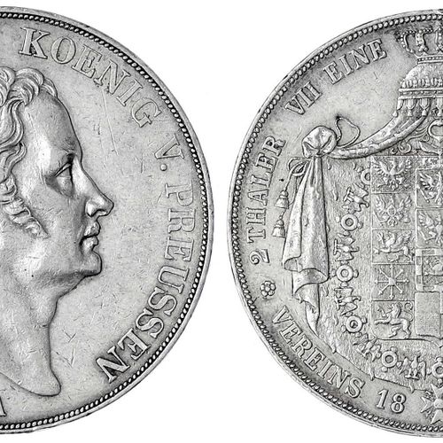 Null 旧德国硬币和奖章，勃兰登堡-普鲁士，弗里德里希-威廉三世，1797-1840，Vereinsdoppeltaler 1839 A，柏林。好的非常好，小&hellip;