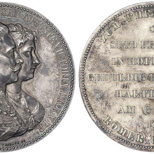 Null 旧德国硬币和奖章，勃兰登堡-普鲁士，威廉二世，1888-1918年，银质奖章o.J.（1889年）由Weigand制作。结婚纪念日的荣誉礼物。45毫米&hellip;
