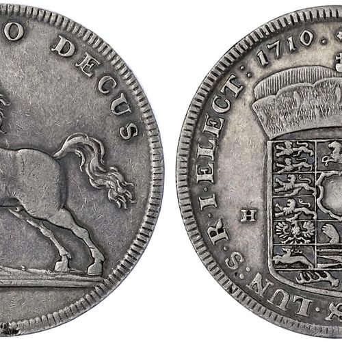 Null 旧德国硬币和奖章，不伦瑞克-卡伦堡-汉诺威，乔治-路德维希，1698-1714，Reichstaler 1710 HB, Clausthal.跃马。2&hellip;