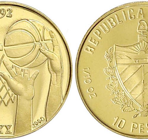 Null Pièces et médailles d'or étrangères, Cuba, 10 Pesos 1990/1992, Oly. Barcelo&hellip;