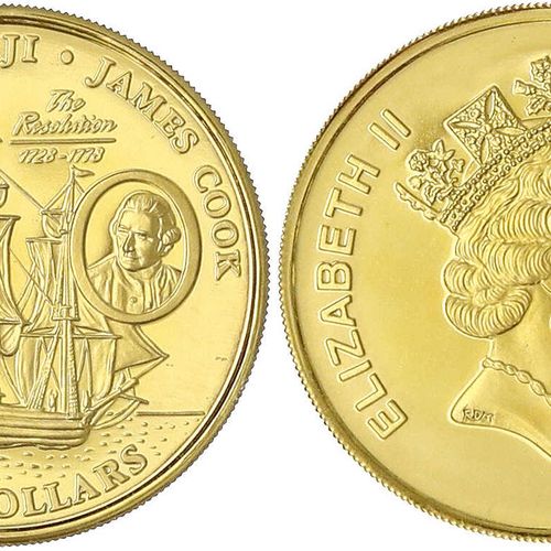 Null 外国金币和奖章，斐济群岛，伊丽莎白二世，1952-2022年，100美元1993年詹姆斯库克/帆船决议。7,5 g.917/1000。在胶囊中。仅有3&hellip;