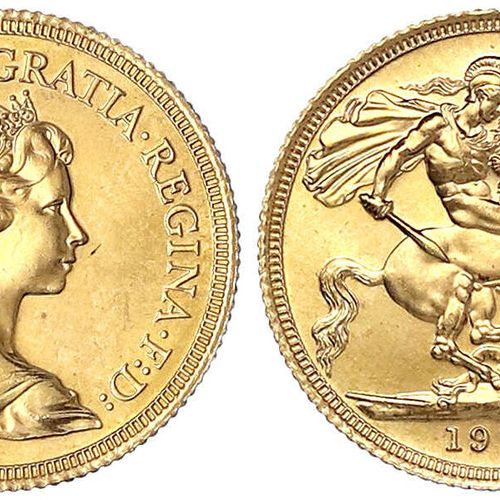 Null 外国金币和奖章，英国，伊丽莎白二世，1952-2022年，1976年的主权，7.99克。917/1000.明亮未流通/BU。Seaby 4204. F&hellip;