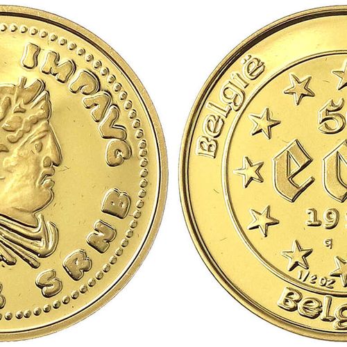 Null 外国金币和奖牌，比利时，博杜安，1951-1993，1991年50 ECU。 查理曼大帝。1/2盎司精金。年份仅有4000个，在胶囊中。抛光板。Kra&hellip;
