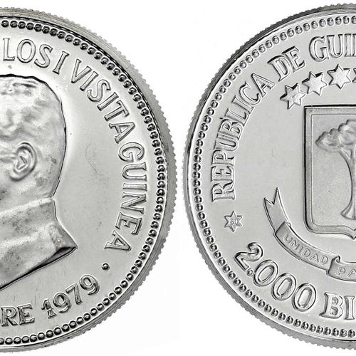 Null 外国硬币和奖章，赤道几内亚，共和国，从1968年起，2,000 bipkwele证明在Piefort（925银）1979年（1980年），在西班牙国王&hellip;