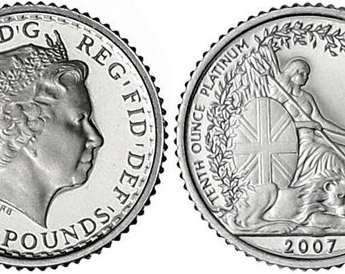 Null 外国金币和奖章，英国，伊丽莎白二世，1952-2022年，10磅PLATIN 2007。 1/10盎司Britannia。在有证书的情况下。仅有941&hellip;
