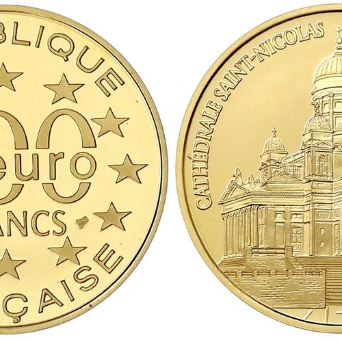 Null 外国金币和奖章，法国，第五共和国，自1958年以来，500法郎/75欧元1997。 赫尔辛基的圣尼古拉教堂。17 g.920/1000.胶囊中，有证书&hellip;