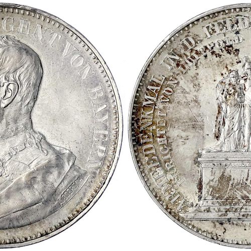Null 旧德国硬币和奖章，巴伐利亚，路德维希二世，1864-1886年，双塔勒形银质奖章1892年，由A. Boersch制作。在军队纪念碑上。穿着制服和大衣&hellip;