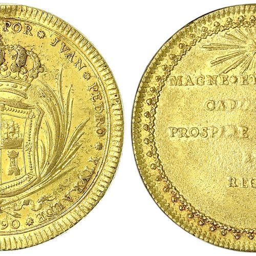 Null 外国金币和奖牌，墨西哥，查理四世，1788-1808年，1790年，胡安-佩德罗-伊图拉尔德在尤卡坦半岛的坎佩切宣布查理四世上台的金牌。PROCLOM&hellip;