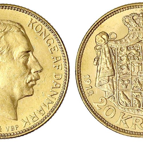 Null 外国金币和奖章，丹麦，克里斯蒂安十世，1912-1947，20克朗1914年VBP。8,96 g.900/1000。薄荷，接近薄荷。Hede 1A。弗&hellip;