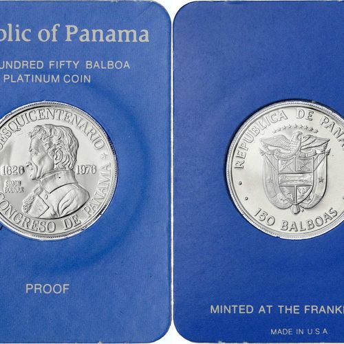Null 外国金币和奖牌，巴拿马，共和国，自1903年以来，150 Balboas PLATIN 1976，Simon Bolivar. 9.30克。原有的盒子&hellip;