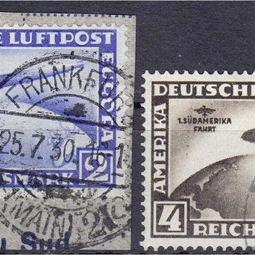Null 2 M. - 4 M. Südamerika 1930, sauber gestempelt, 2 M. Auf Briefstück. Mi. 80&hellip;