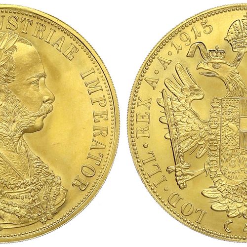 Null 哈布斯堡世袭土地和奥地利的黄金 - 哈布斯堡家族 - 弗朗茨-约瑟夫一世，1848-1916。
1915年4个金币。 官方重铸。14,00 g.986&hellip;